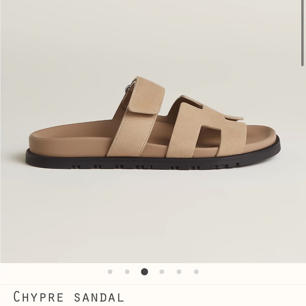 Hermes Suede Goatskin Chypre Sandals 37.5 Beige Argile
